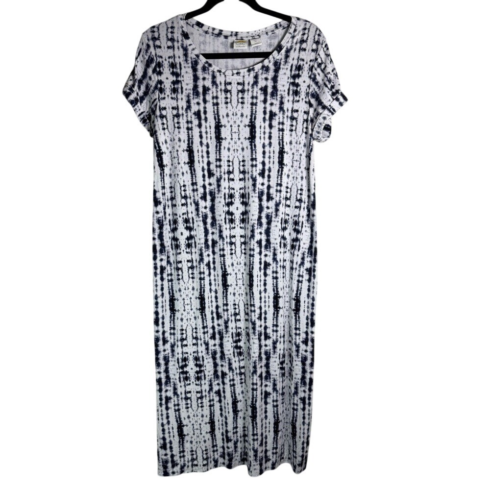 C&C California L Women's Dress Tie Dye Jersey Knit Short Sleeve Shift Midi Maxi
